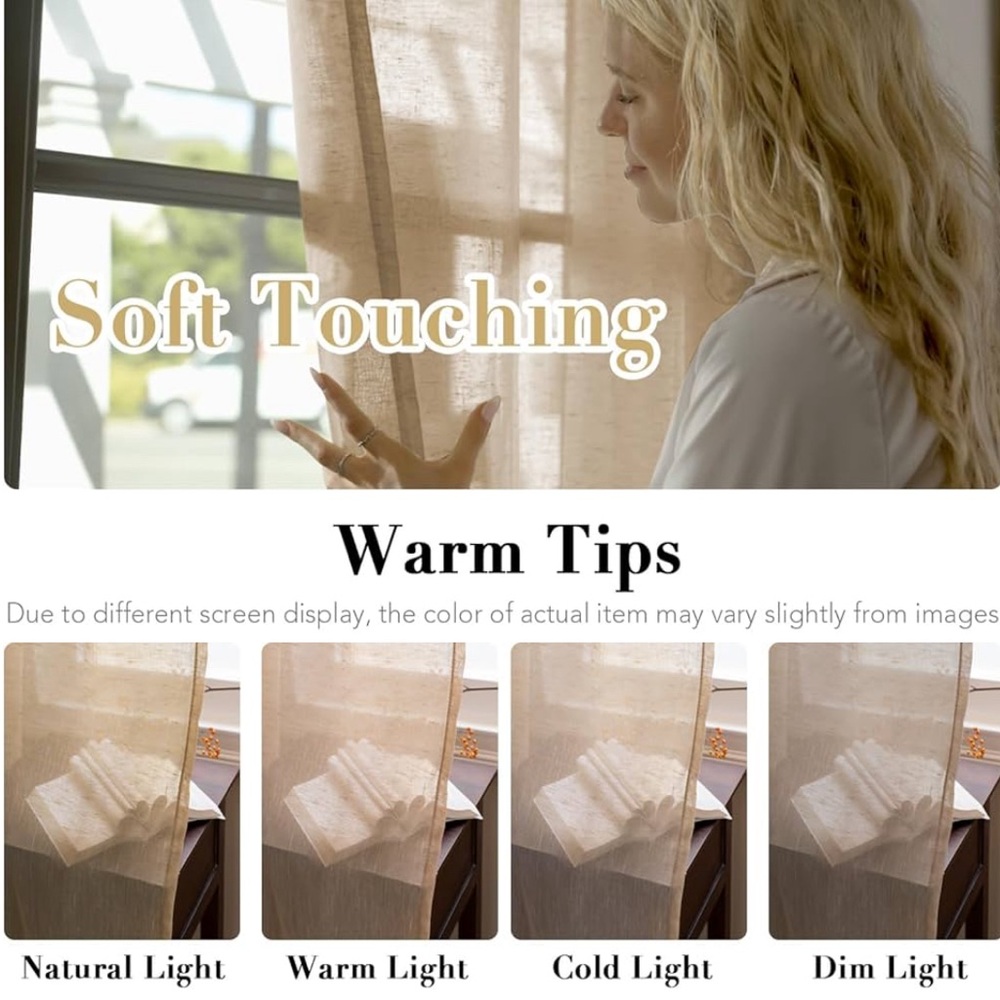 Linen Curtains 84 Inch Length 2 Panels Set - Semi Sheer Taffy Color 52”W x 84”L - Picture 2 of 7